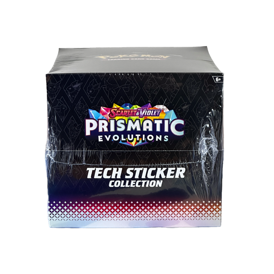 Pokemon Prismatic Evolutions Tech Sticker Collection Display